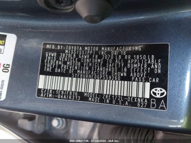 5YFBURHE0GP559260 Toyota COROLLA LE