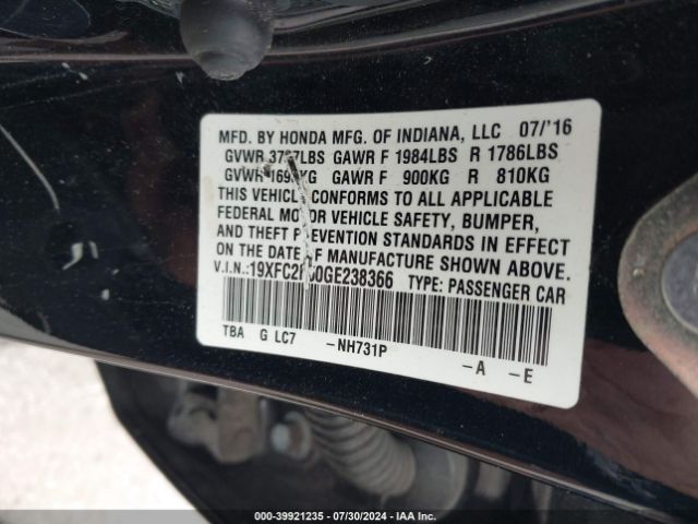 19XFC2F50GE238366 Honda Civic Lx