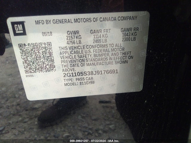 Chevrolet IMPALA 1LT 2018 2G1105S38J9176691 Image 9
