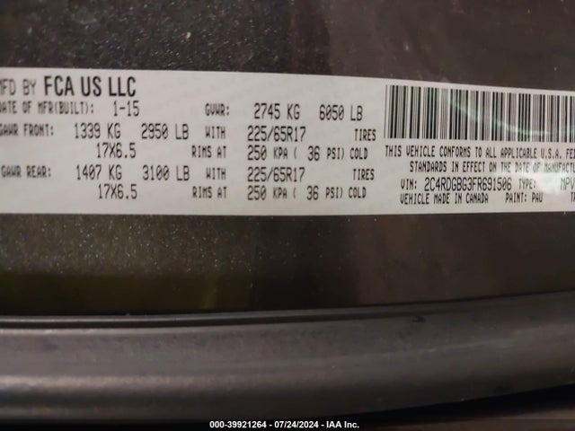 2C4RDGBG3FR691506 Dodge Grand Caravan Se Plus