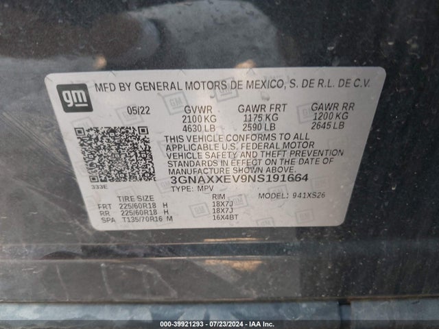 Chevrolet Equinox Awd Premier 2022 3GNAXXEV9NS191664 Image 9
