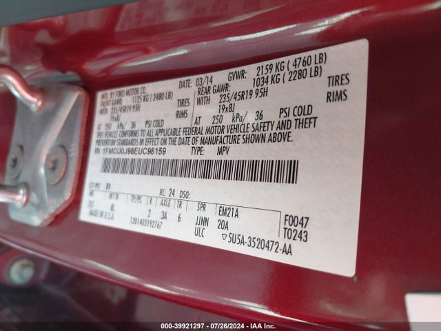 Ford Escape Titanium 2014 1FMCU0J98EUC98159 Image 9