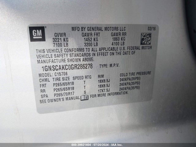Chevrolet Tahoe Ls 2016 1GNSCAKC0GR286278 Image 9