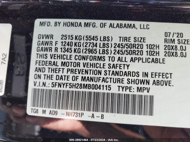 Honda Pilot 2wd Special Edition 2021 5FNYF5H28MB004115 Image 9