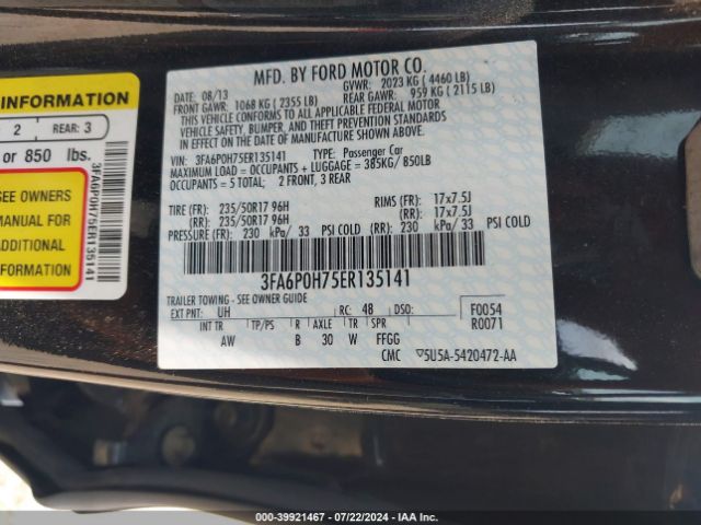 3FA6P0H75ER135141 Ford FUSION SE