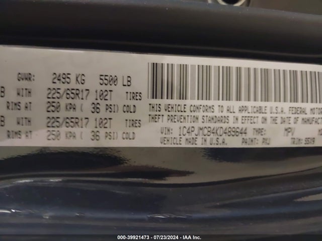 1C4PJMCB4KD489644 Jeep Cherokee Latitude 4x4