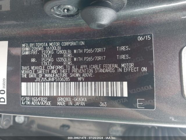 JTEZU5JR4F5106285 Toyota 1gr-fe