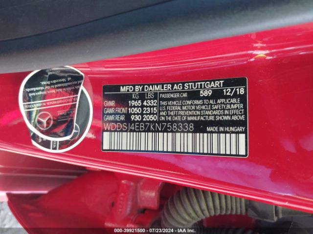 WDDSJ4EB7KN758338 Mercedes-Benz CLA 250