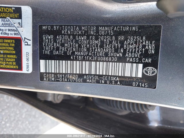Toyota CAMRY SE 2015 4T1BF1FK3FU086830 Image 9