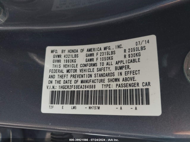 Honda Accord Sport 2014 1HGCR2F59EA284989 Image 9