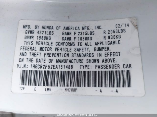 1HGCR2F52EA151488 Honda Accord Sport