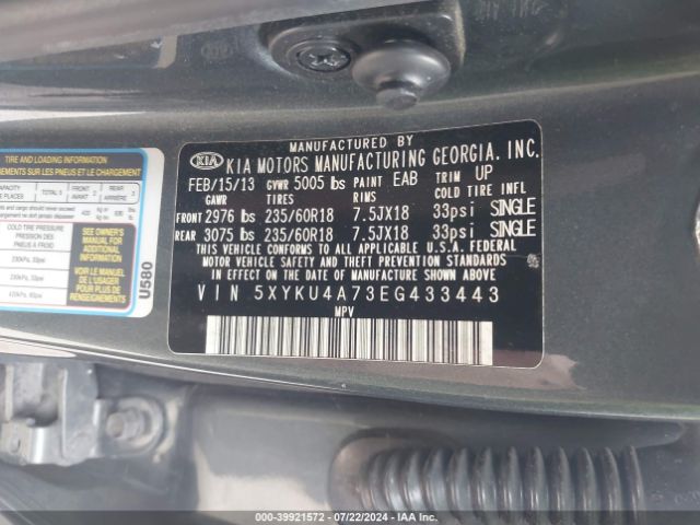 5XYKU4A73EG433443 KIA Sorento Ex V6