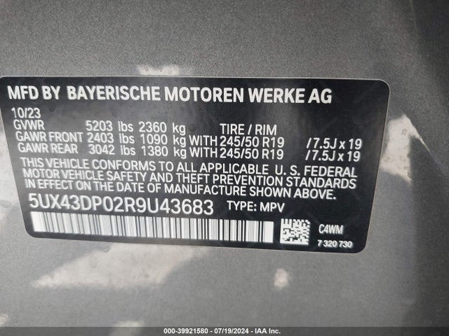 5UX43DP02R9U43683 BMW X3 Sdrive30i