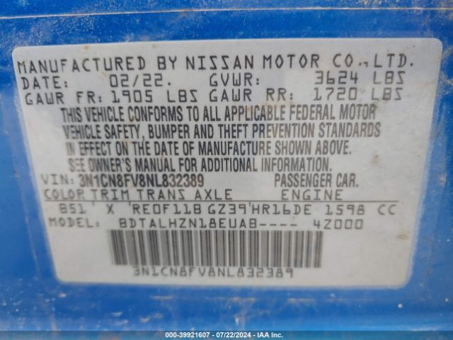 3N1CN8FV8NL832389 Nissan Versa 1.6 Sr Xtronic Cvt