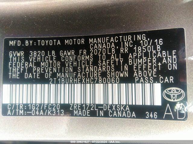 Toyota COROLLA SE 2017 2T1BURHEXHC780060 Image 9
