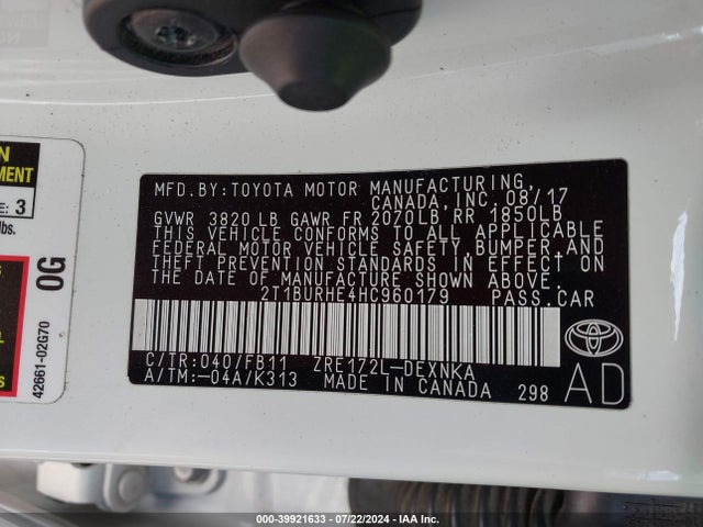 Toyota COROLLA LE 2017 2T1BURHE4HC960179 Image 9