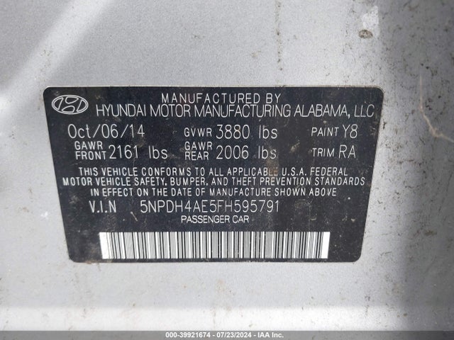 Hyundai ELANTRA SE 2015 5NPDH4AE5FH595791 Image 9