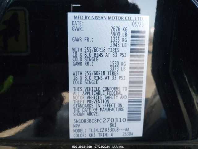 5N1DR3BC8PC270310 Nissan Pathfinder Sv 4wd
