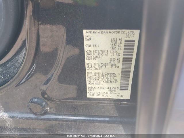Nissan Titan Pro-4x 2017 1N6AA1E56HN541285 Image 9