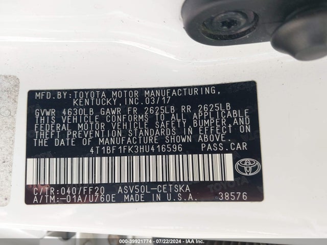 Toyota CAMRY SE 2017 4T1BF1FK3HU416596 Image 9