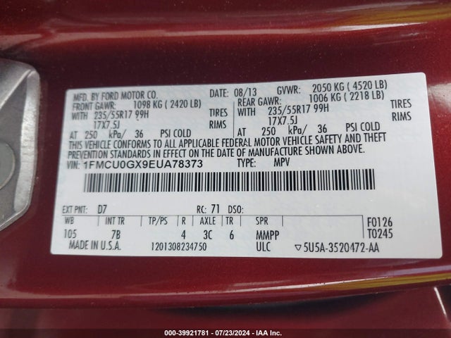 Ford ESCAPE SE 2014 1FMCU0GX9EUA78373 Image 9