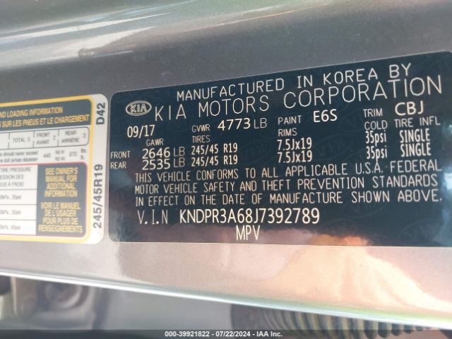 KNDPR3A68J7392789 KIA Sportage Sx Turbo