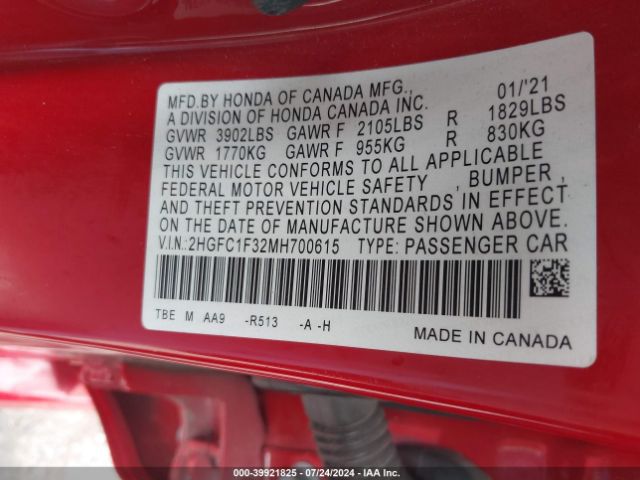 2HGFC1F32MH700615 Honda CIVIC EX