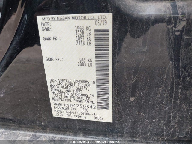 Nissan Altima 2.5 Sl 2019 1N4BL4EV8KC250542 Image 9