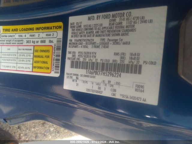 1FA6P8CF7H5296224 Ford MUSTANG GT