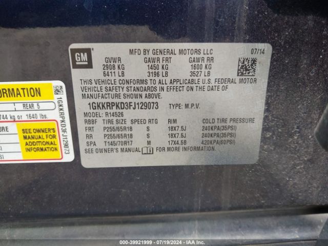1GKKRPKD3FJ129073 GMC Acadia Sle-2