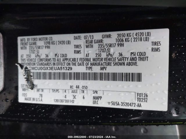 1FMCU0GX3EUA51329 Ford ESCAPE SE