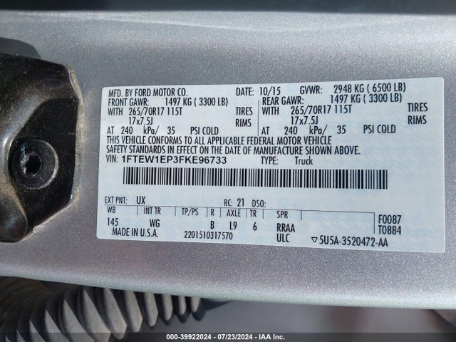 Ford F-150 Xl 2015 1FTEW1EP3FKE96733 Image 9