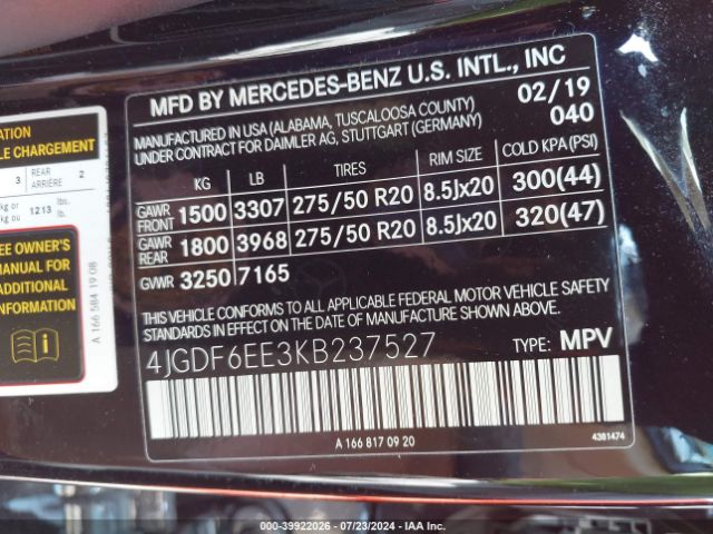 4JGDF6EE3KB237527 Mercedes-Benz Gls 450 4matic