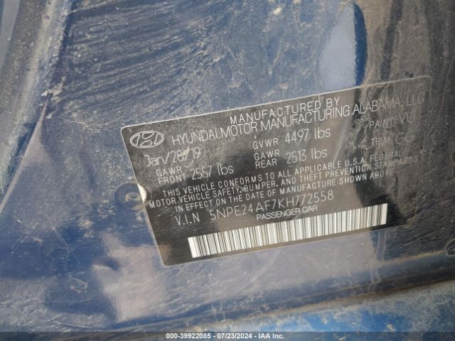 5NPE24AF7KH772558 Hyundai SONATA SE