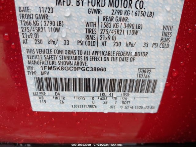 1FM5K8GC9PGC38960 Ford Explorer St