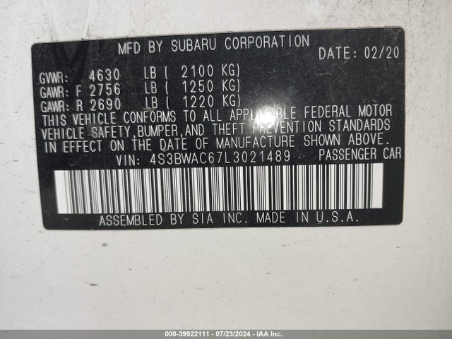 4S3BWAC67L3021489 Subaru Legacy Premium