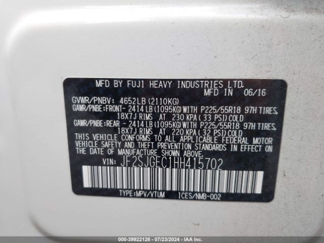 JF2SJGEC1HH415702 Subaru Forester 2.0xt Premium