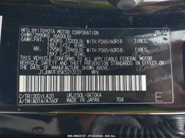 JTJBM7FX5K5213121 Lexus 460 Premium