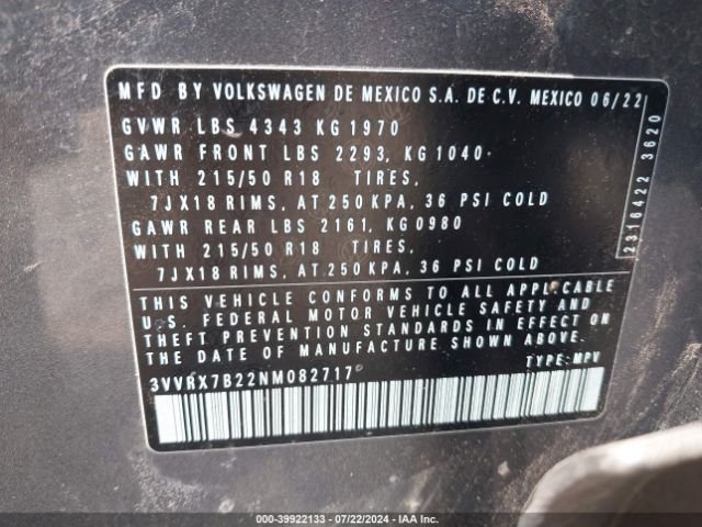 3VVRX7B22NM082717 Volkswagen Taos 1.5t Se
