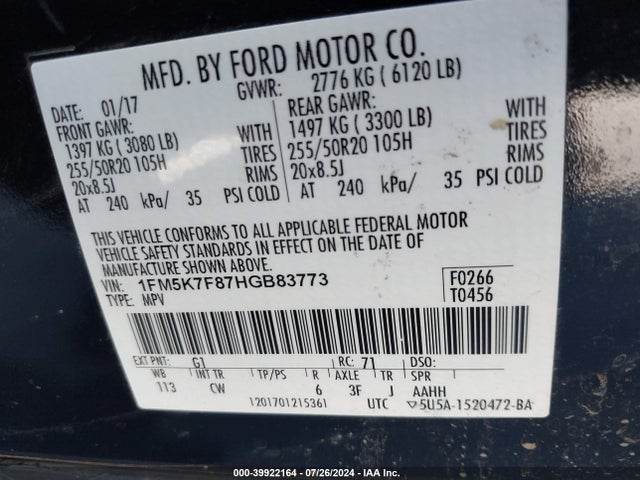 Ford Explorer Limited 2017 1FM5K7F87HGB83773 Image 9