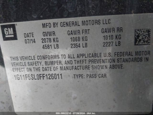 1G11F5SL0FF126011 Chevrolet Malibu 1lz