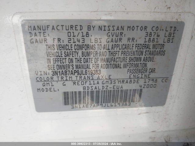 Nissan SENTRA SV 2018 3N1AB7AP9JL619383 Image 9