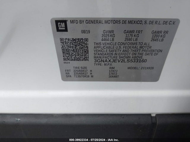 Chevrolet Equinox Fwd 2fl 2020 3GNAXJEV2LS533160 Image 9