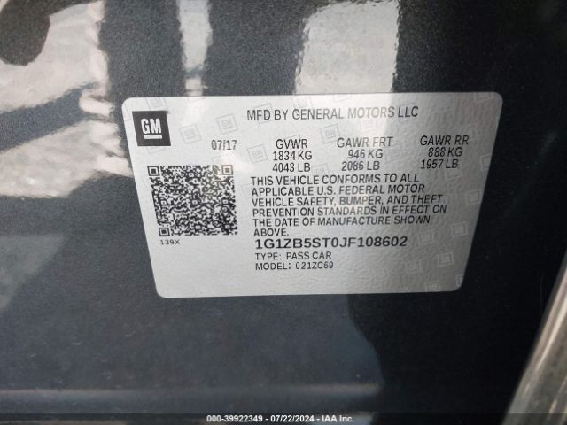 1G1ZB5ST0JF108602 Chevrolet Malibu 1ls