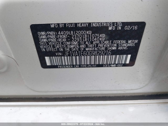 JF1VA1E60G9829216 Subaru Wrx Premium