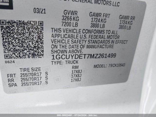 1GCUYDET7MZ261499 Chevrolet Silverado 1500 4wd  Short Bed Lt