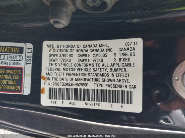 2HGFG3A83EH526901 Honda CIVIC EX