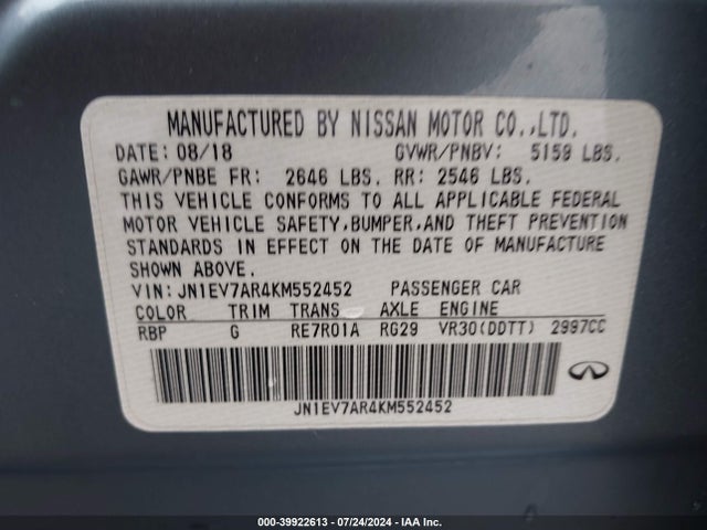 JN1EV7AR4KM552452 Infiniti Q50 3.0t Luxe