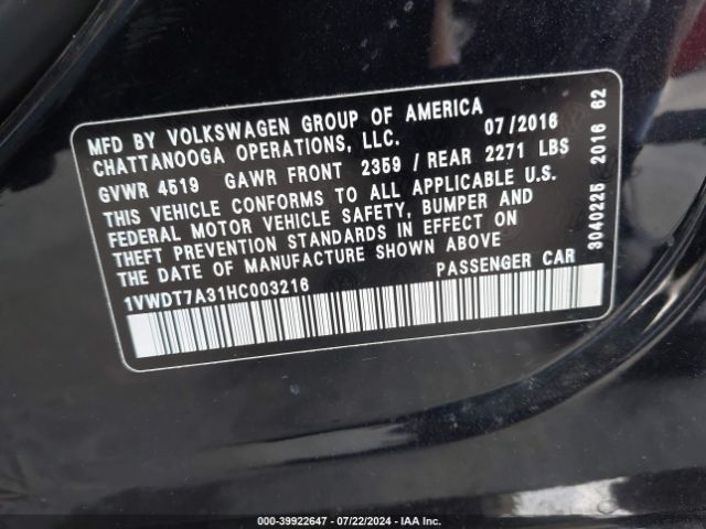 1VWDT7A31HC003216 Volkswagen Passat 1.8t R-line