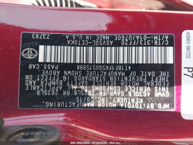Toyota CAMRY SE 2016 4T1BF1FK5GU515998 Image 9